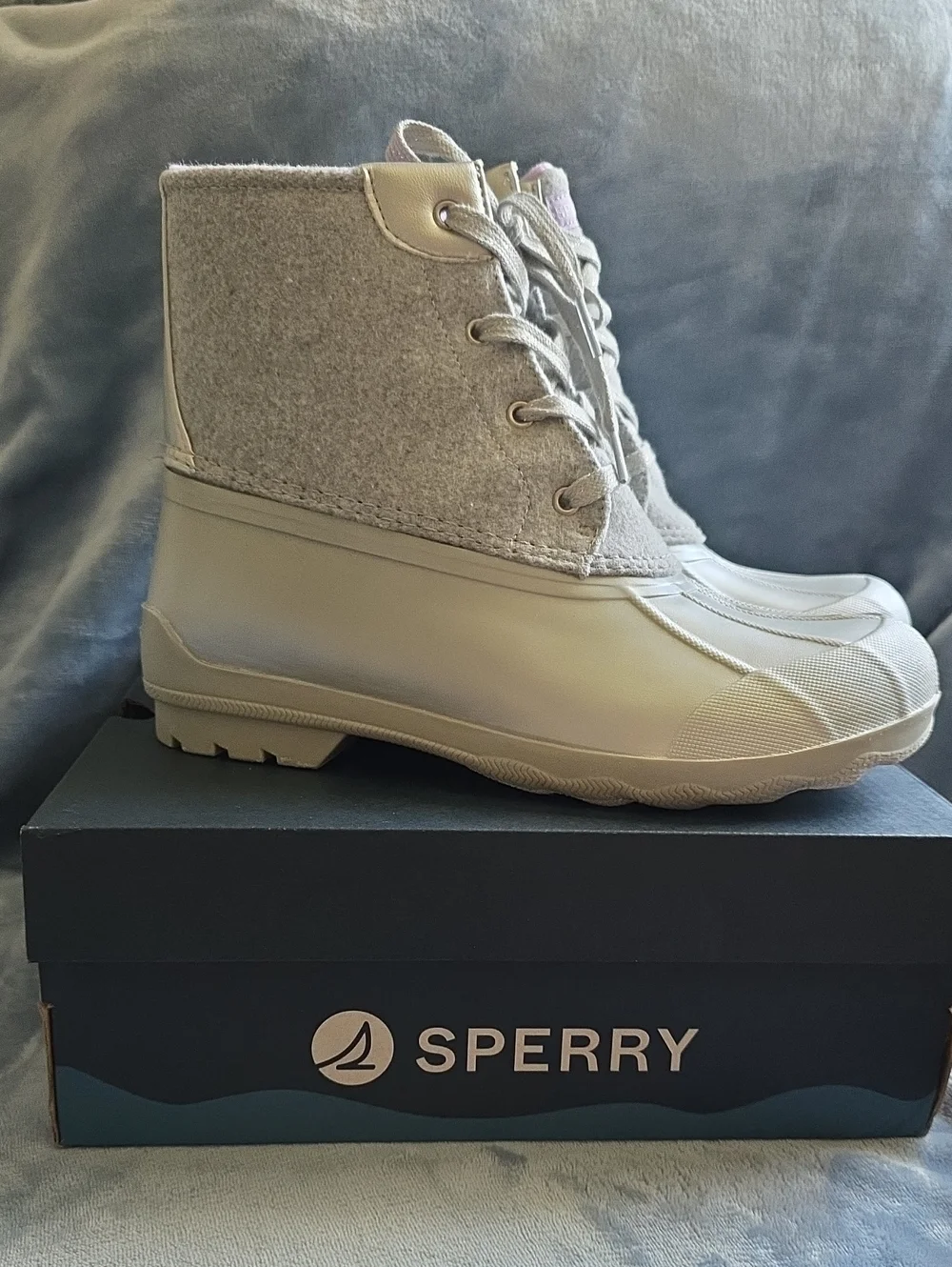 Sperry Light Gray Lace-Up Duck Boots